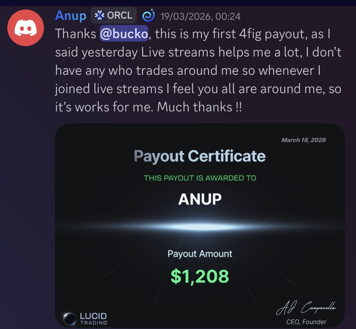 $1,208 first 4-figure payout from Lucid Trading